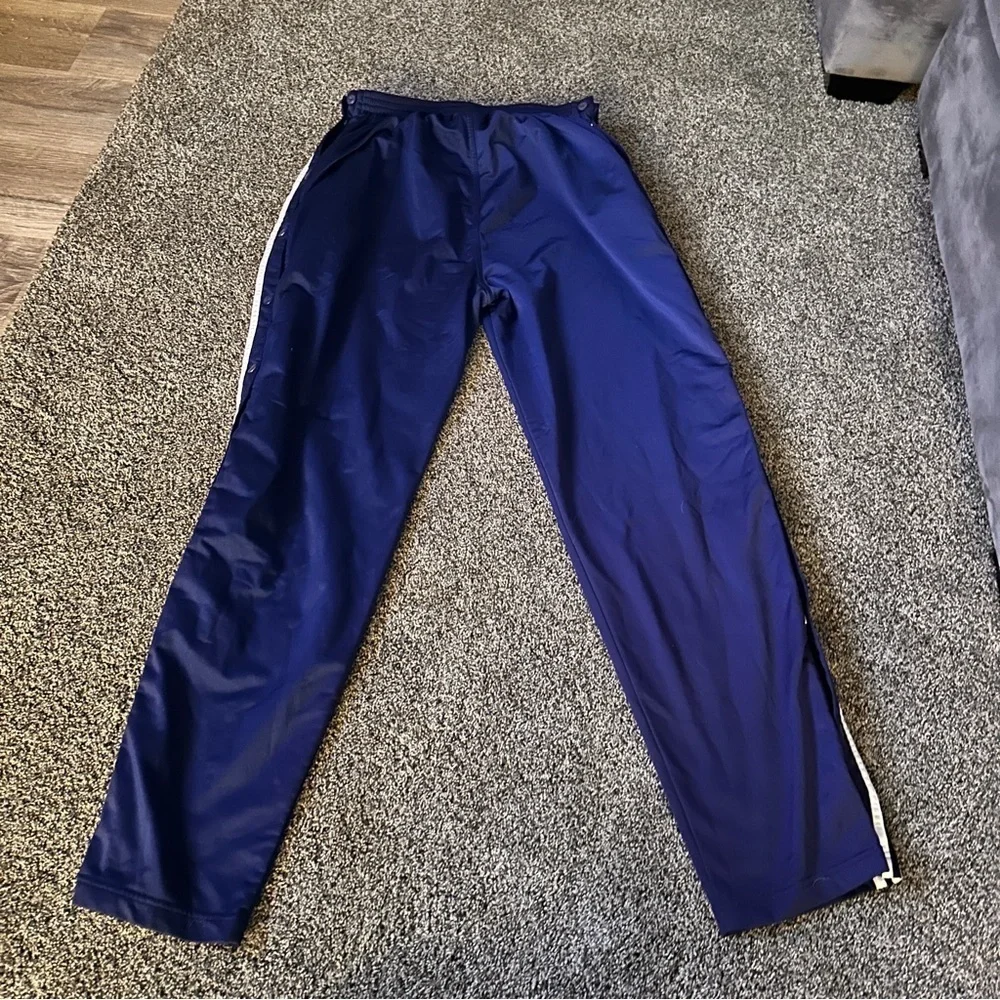 Vintage Adidas Mens Blue /White Stripe Basketball Joggers XXL Tear Away Warmups